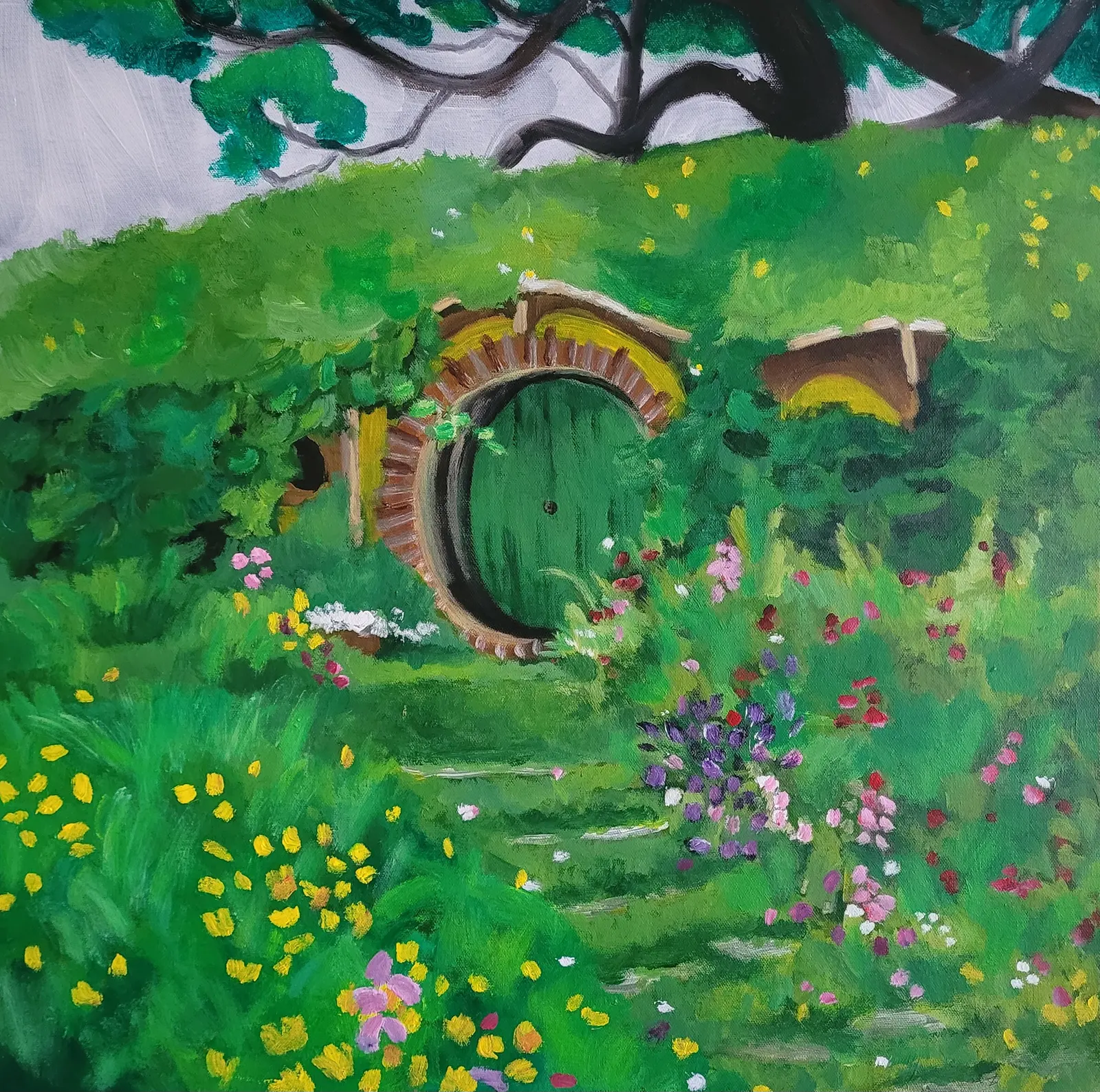 Akrylmålning The Shire av Malva Forslin