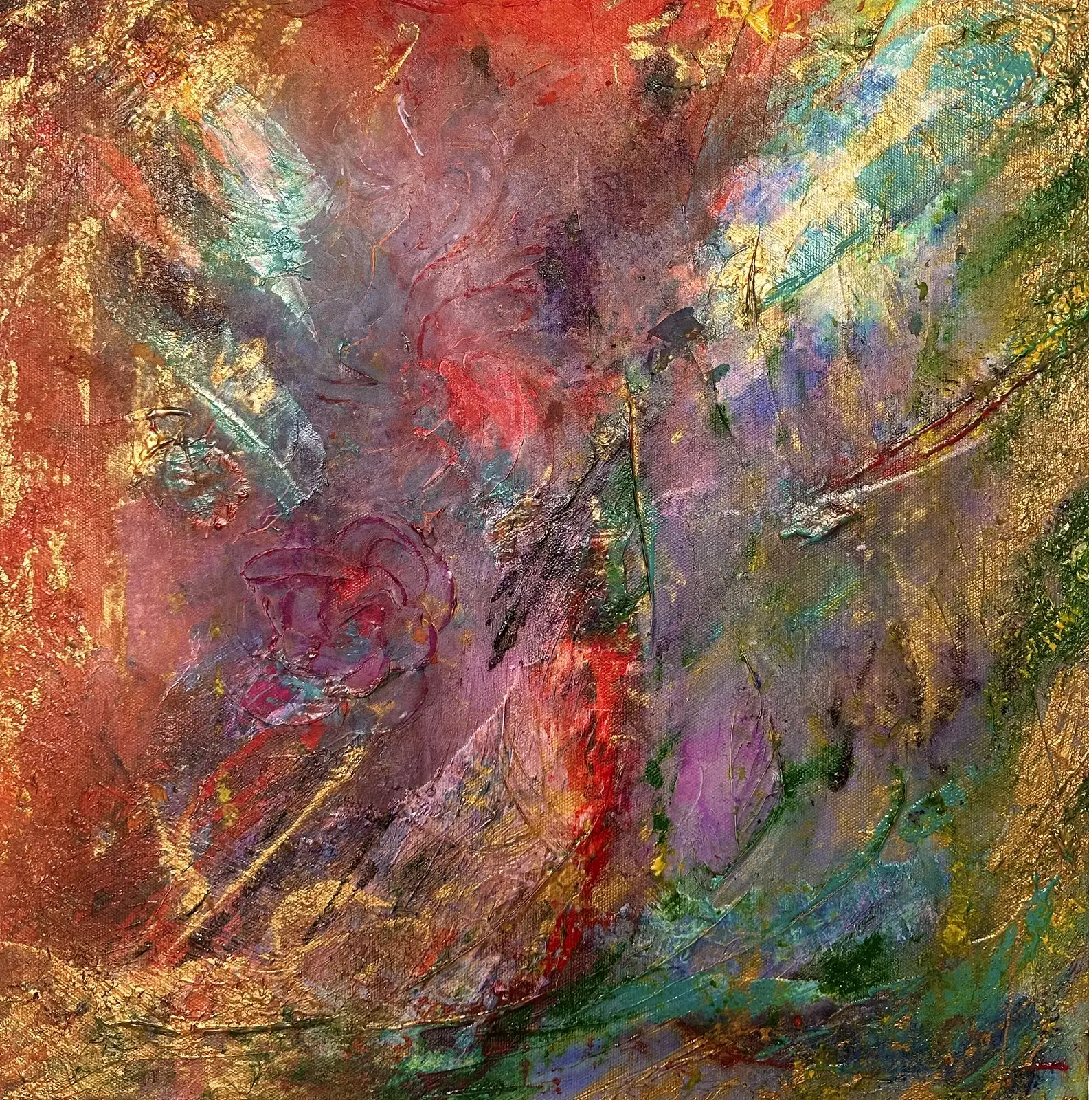 Akrylmålning När universum sprudlar av pioner 1 / When the Universe Overflows with Peonies I av Cecilia Larsdotter