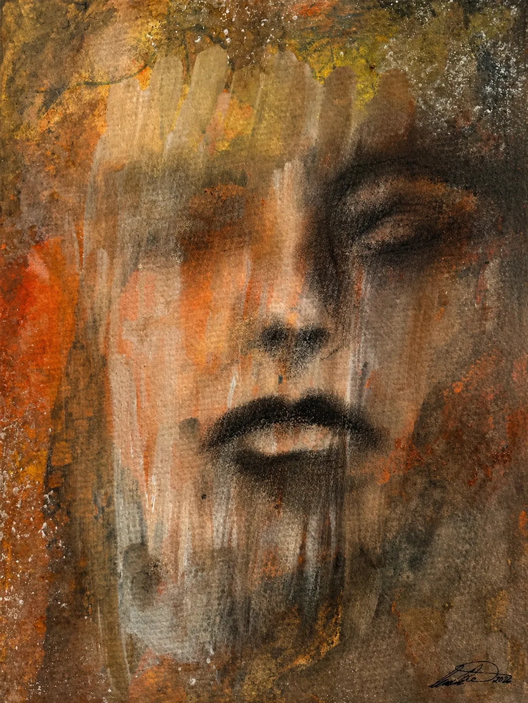 Akvarell DreamLover 1 Orginal akvarell, kol/ watercolors, drawn in charcoal av Cecilia Larsdotter