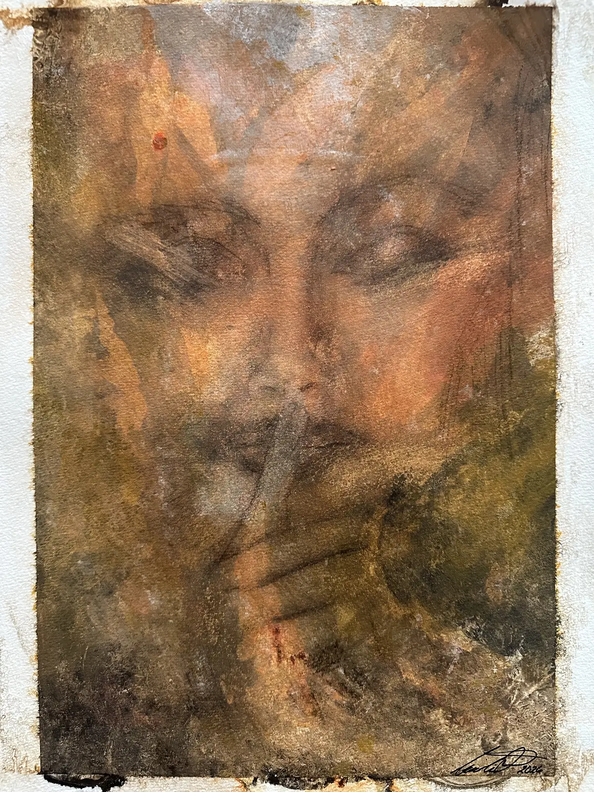 Akvarell DreamLover 3 Orginal akvarell, kol/watercolors, drawn in charcoal av Cecilia Larsdotter