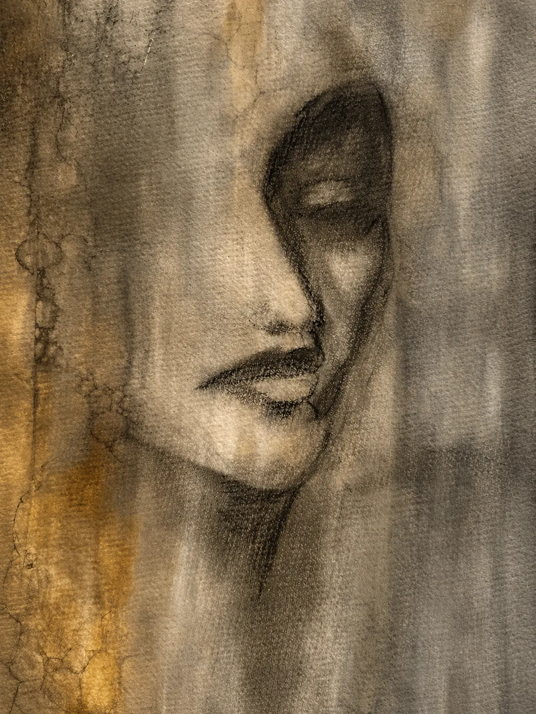 Akvarell DreamLover 5 Orginal akvarell, kol/watercolors, drawn in charcoal av Cecilia Larsdotter