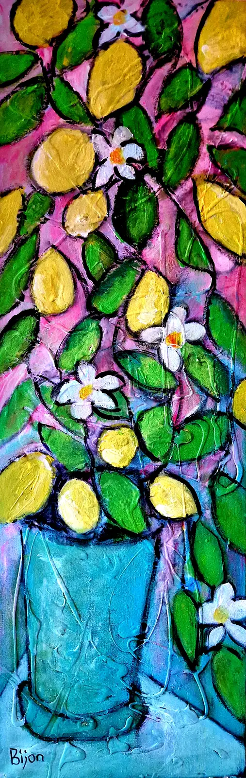 Akrylmålning Citroner av Birgitta Jonsson Bijon Art