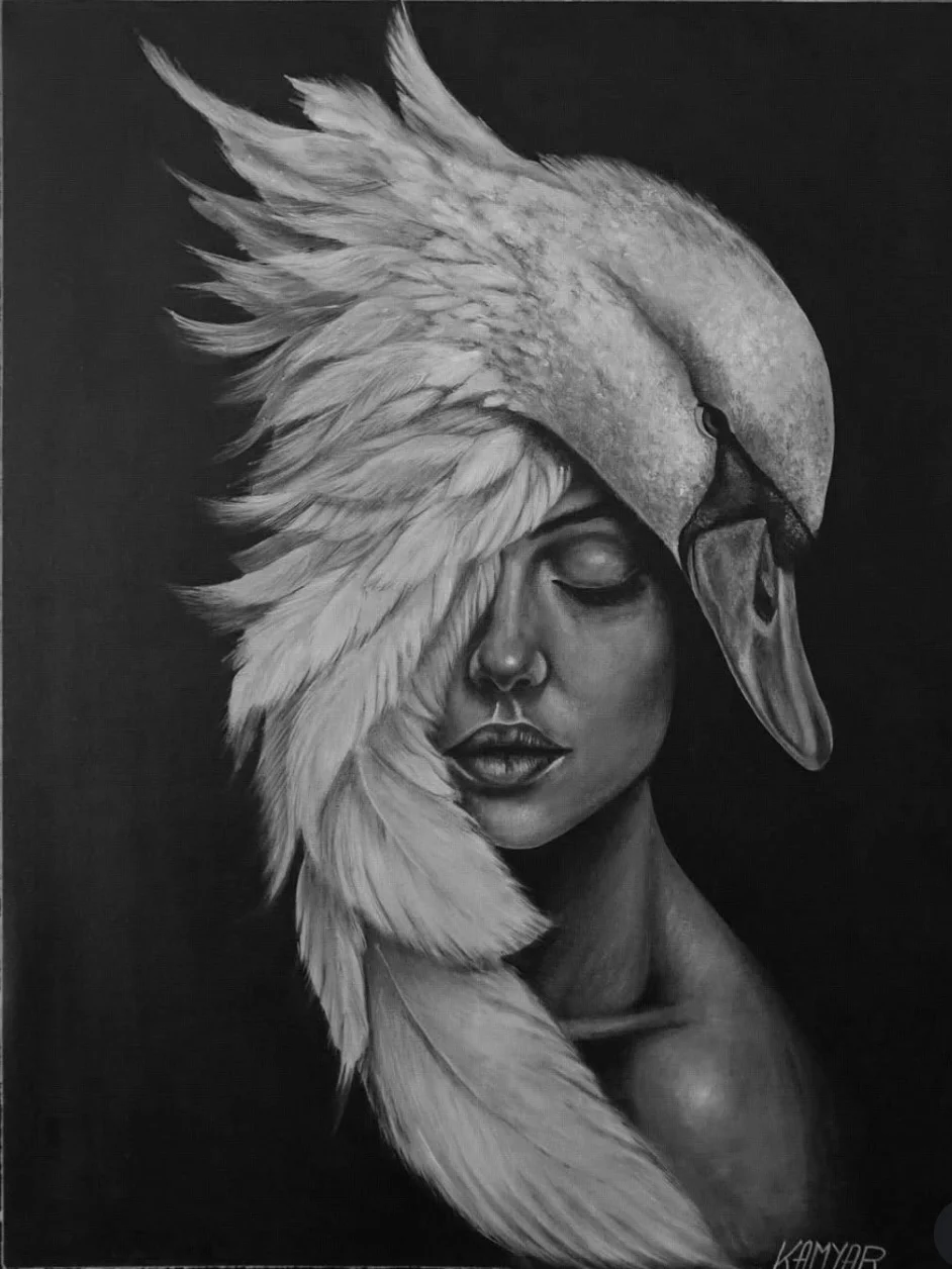 Akrylmålning Swan av Kamyar Kaviani