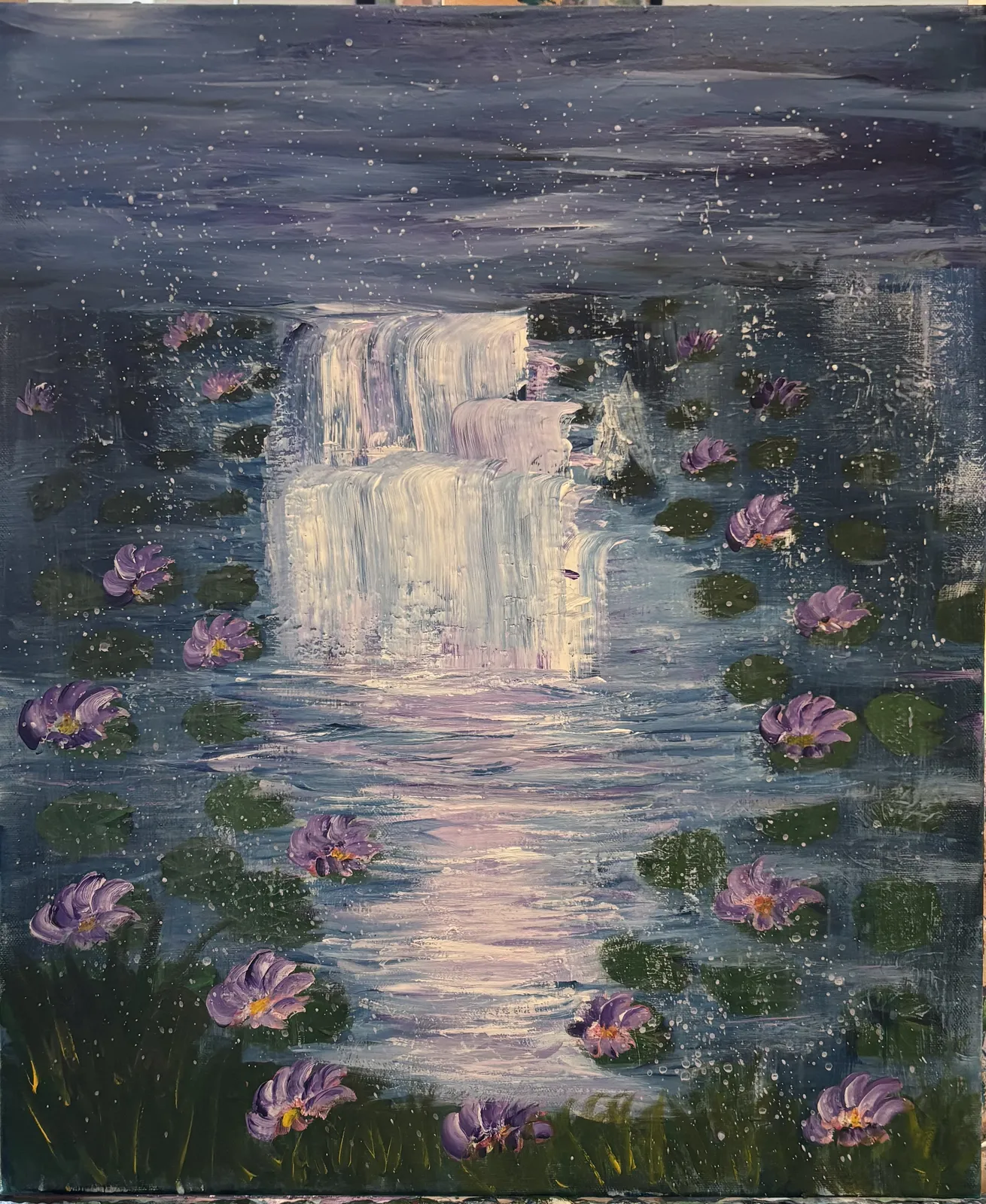 Akrylmålning Näckrosdamm av Berit Lövbrand