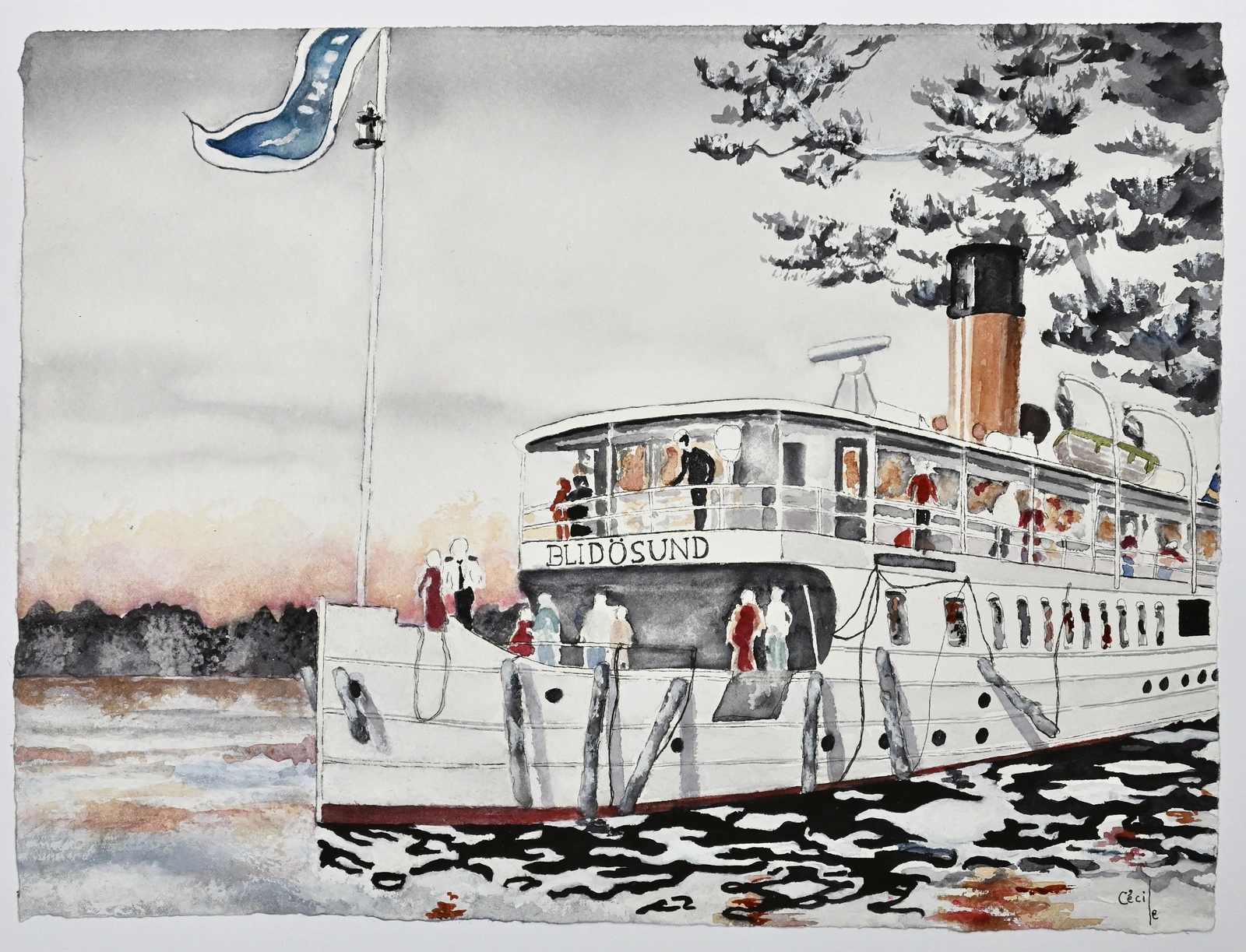 Akvarell Kvällstur, Blidösund av Cécile Hansson