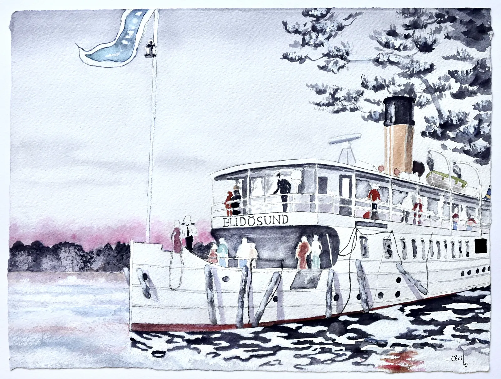 Akvarell Kvällstur, Blidösund av Cécile Hansson
