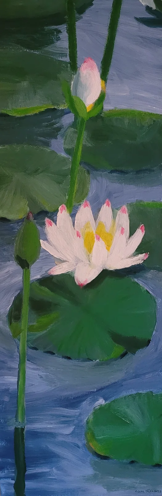 Akrylmålning Ros på vatten av Malva Forslin