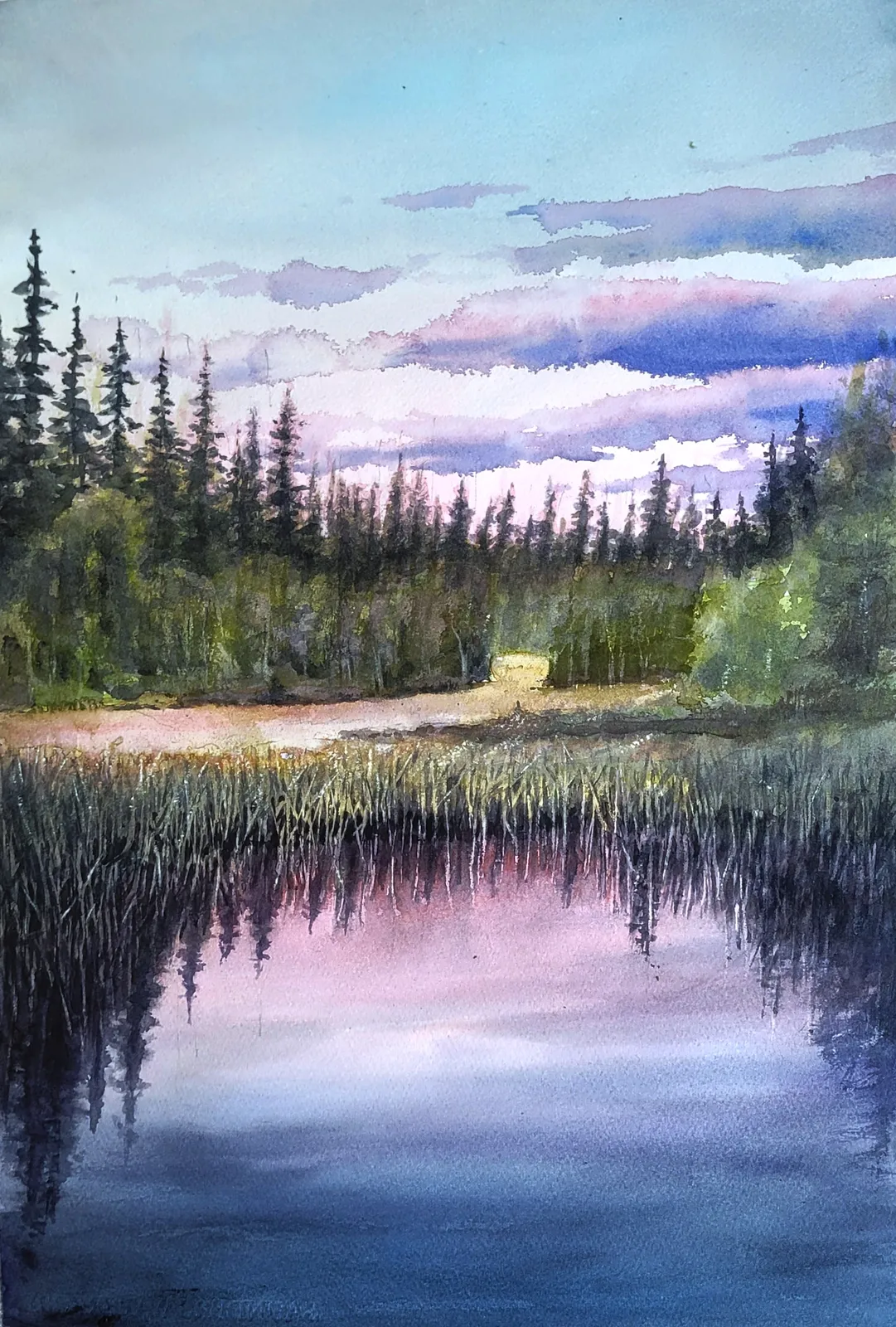 Akvarell Aftonrodnad av Bo Wiktorsson