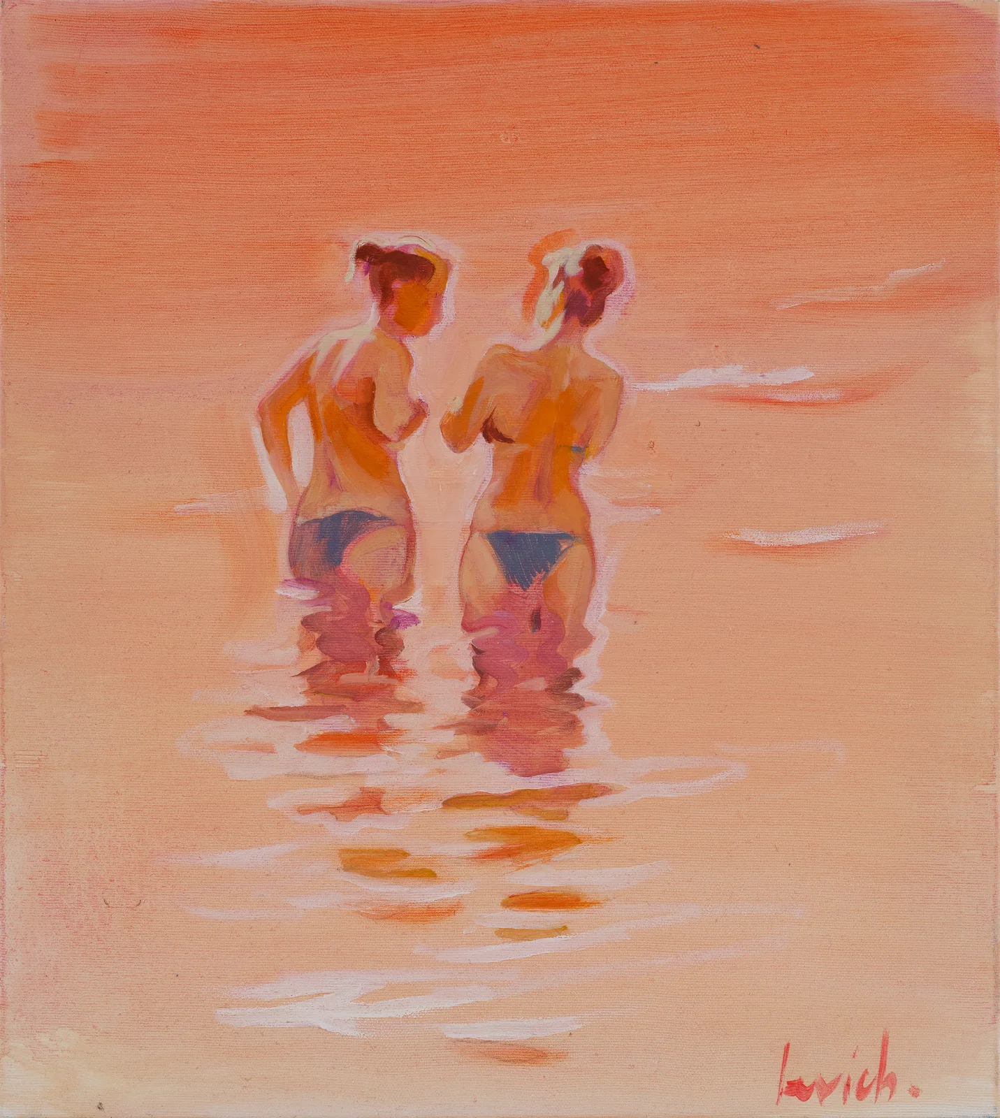 Oljemålning Bathing at Sunset av Alexander Levich
