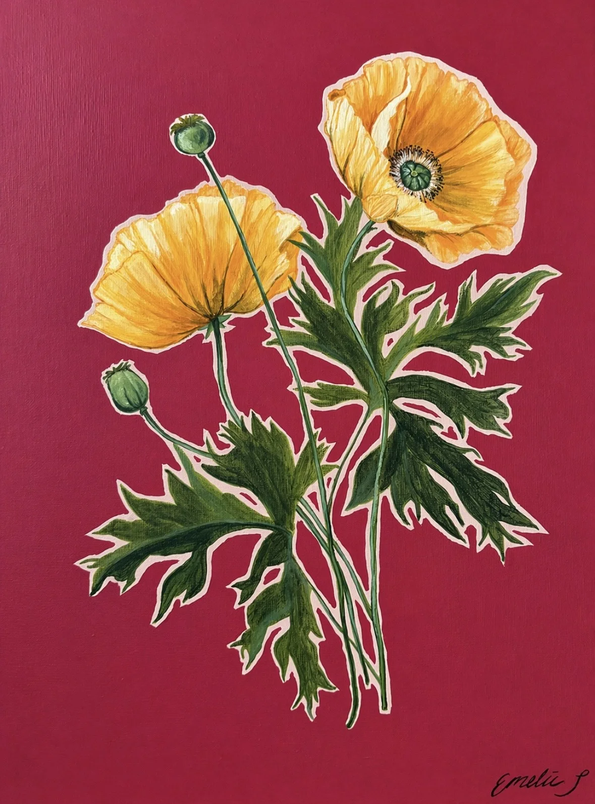 Akrylmålning Vallmo av Emelia Skoglund