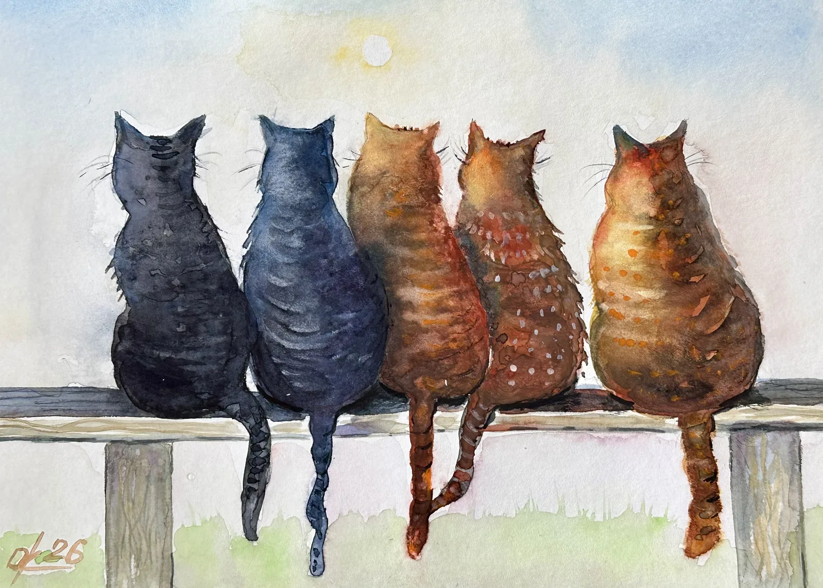 Akvarell Kattföretag av Olga Kharyakova