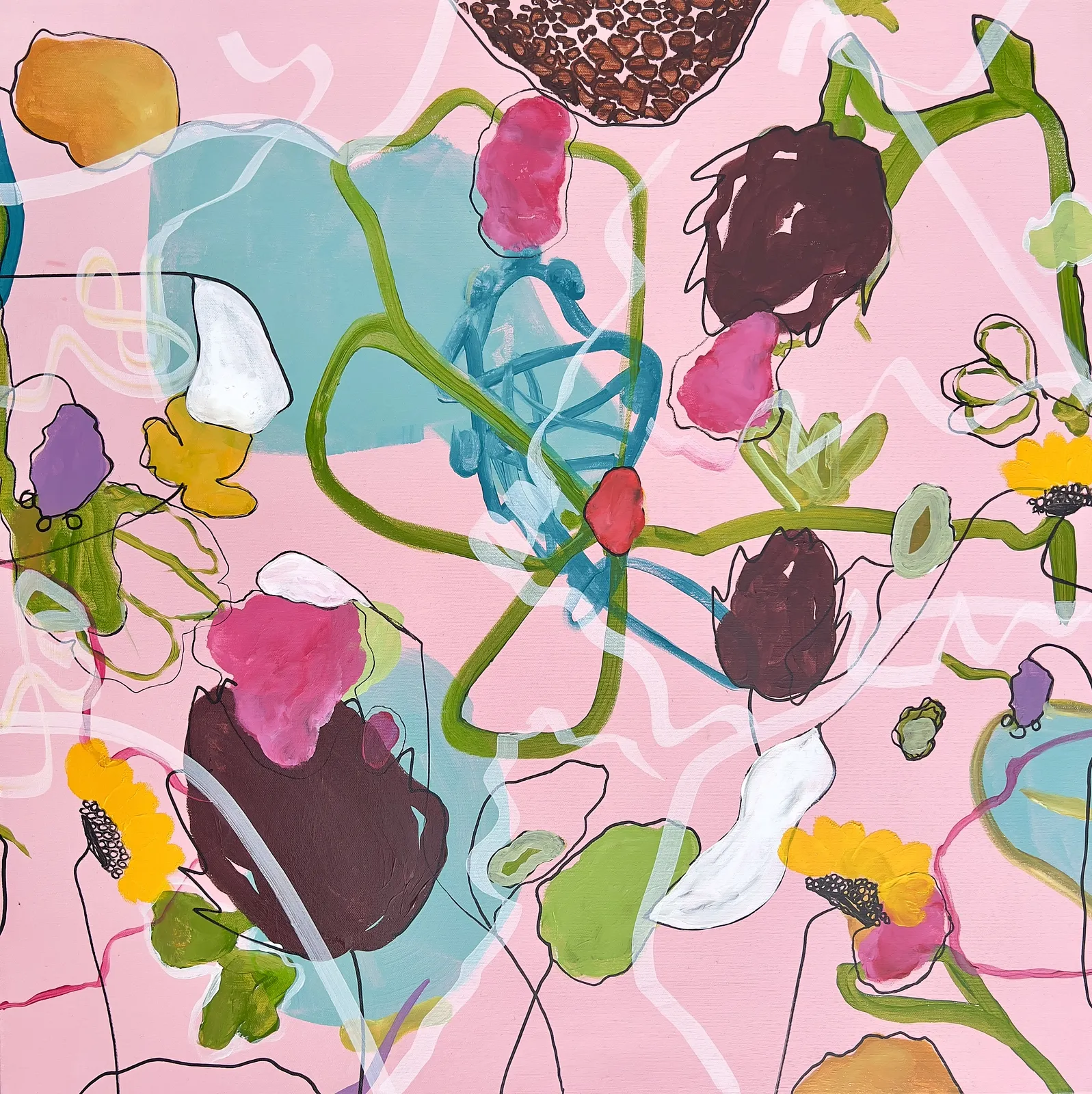 Akrylmålning Wrapped Fragments of a Childhood Garden av Anna Artistockholm Brandt