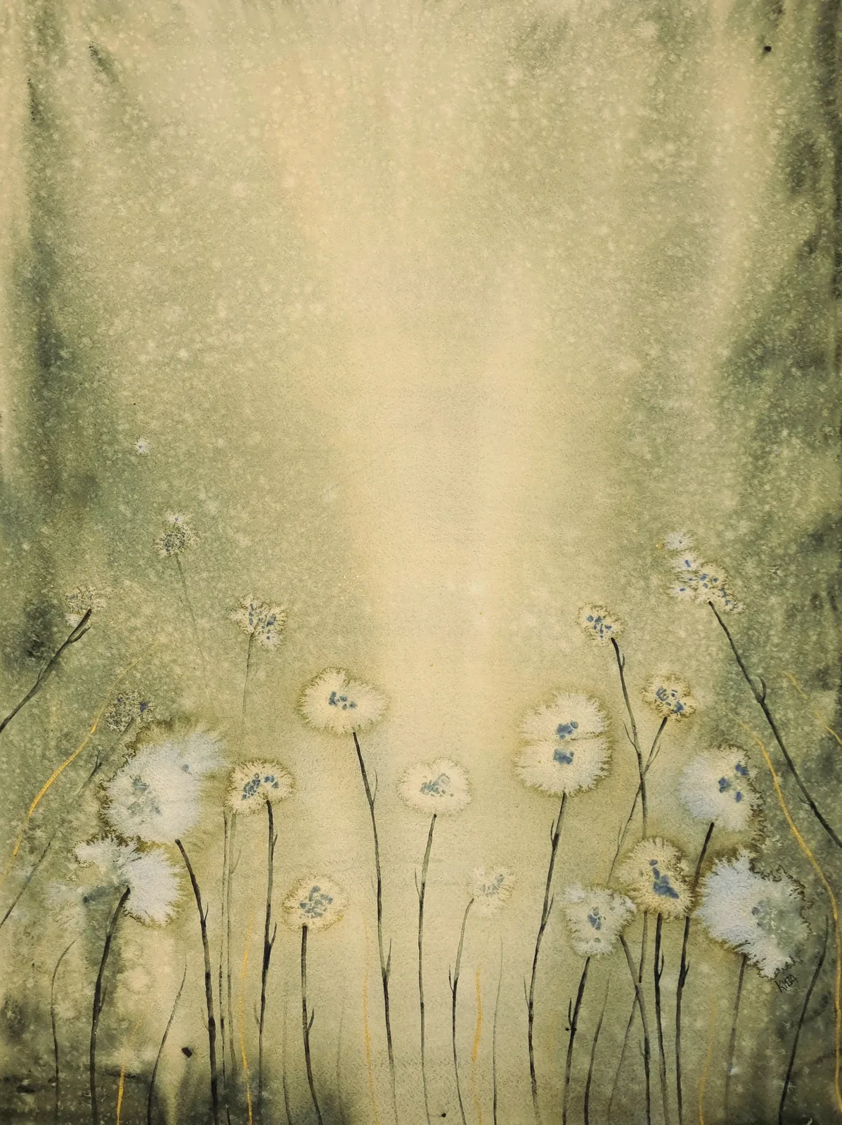 Akvarell Guldblomster av Kiba Gustafsson