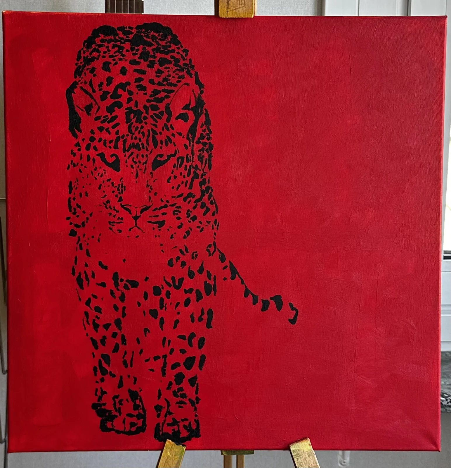 Akrylmålning Rött kattdjur av Molly Johansson