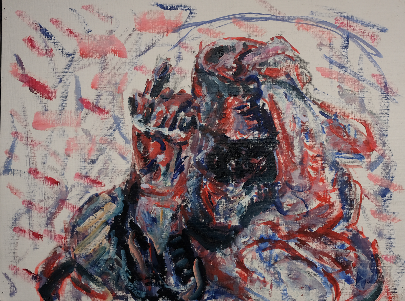 Oljemålning Rödblåvitt stilleben av Jonas Hansson