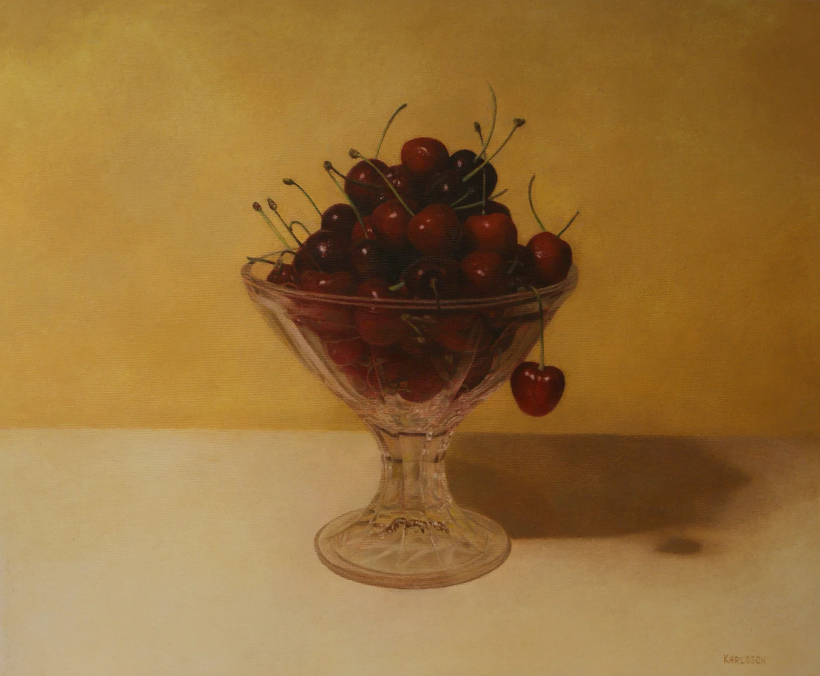 Oljemålning Cherries in a glass bowl av Målaren Karlsson