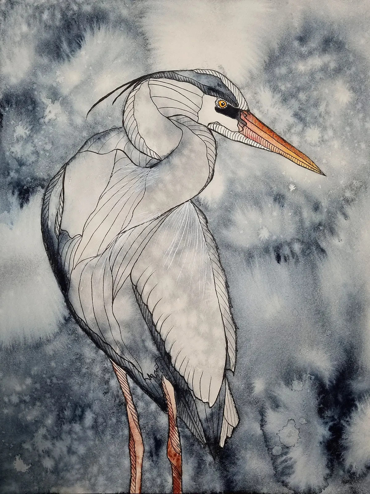 Akvarell Linjig Häger av Kiba Gustafsson