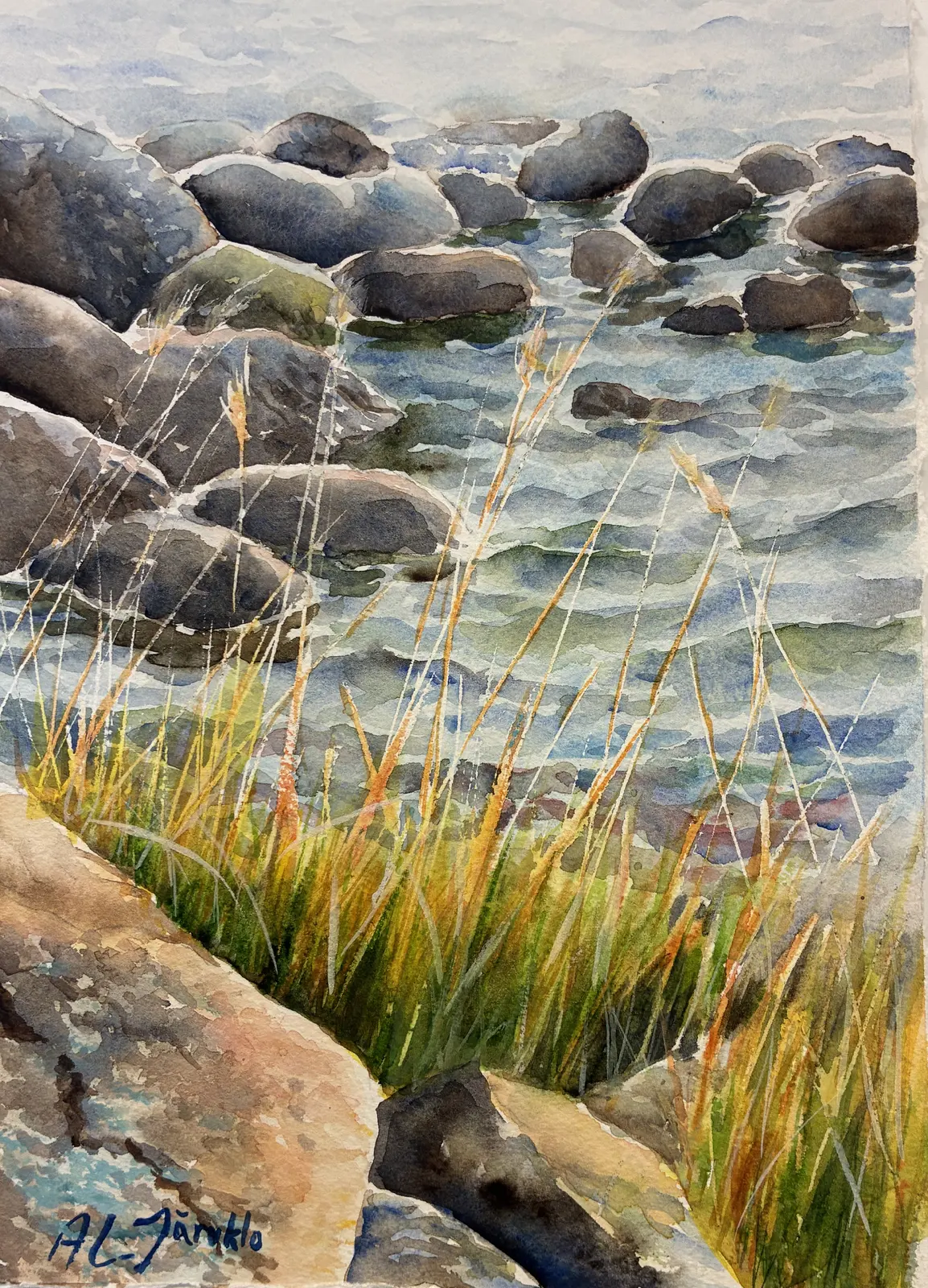 Akvarell Ljusterö Norrviken av Ann-Louise Järvklo