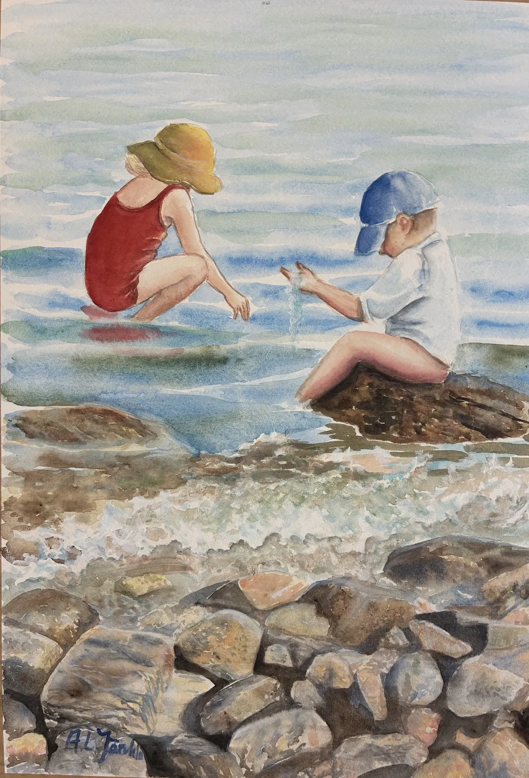 Akvarell Baddag på Gotland av Ann-Louise Järvklo