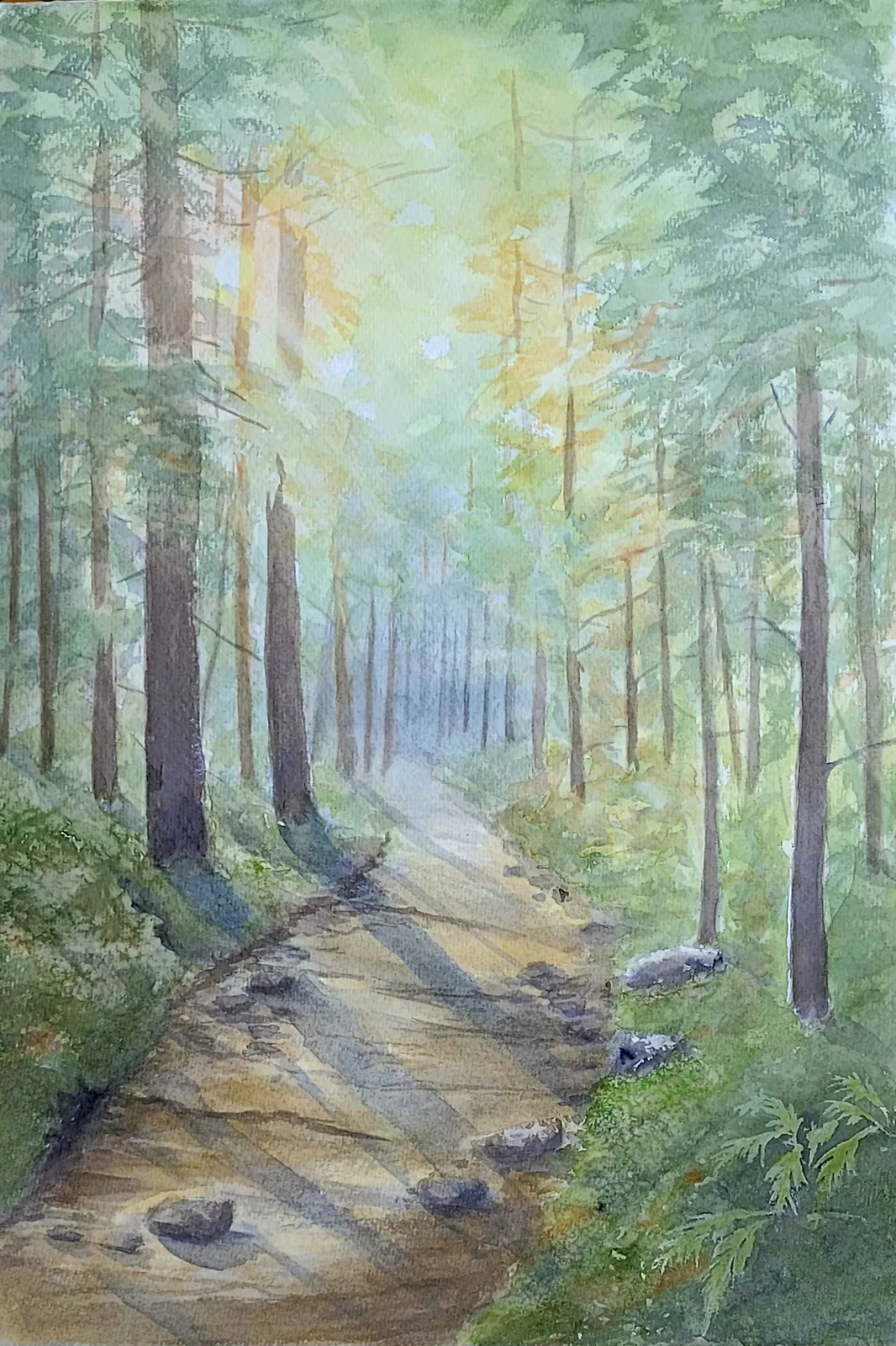 Akvarell Varmt kvällsljus av Lena Bovin Adolfsson