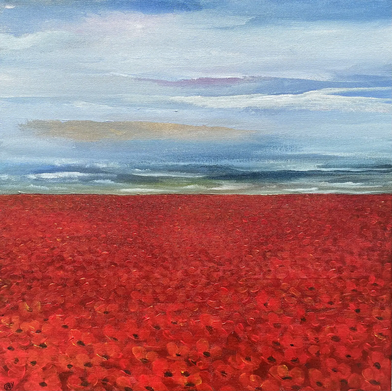 Akrylmålning Poppy röd av Annette Landin