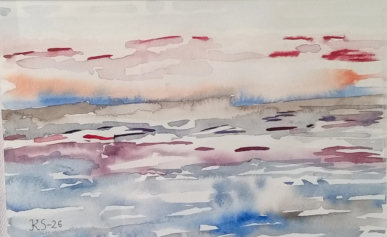 Akvarell Skymning över havet av Karin Söderblom