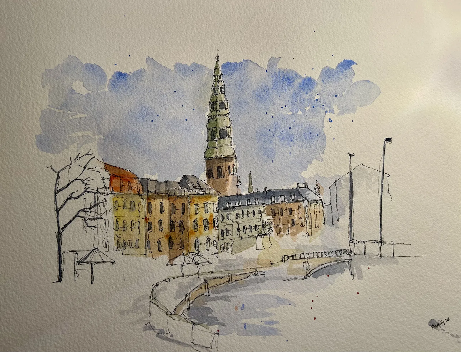 Akvarell Gammelstrand av Santhosh Nadig