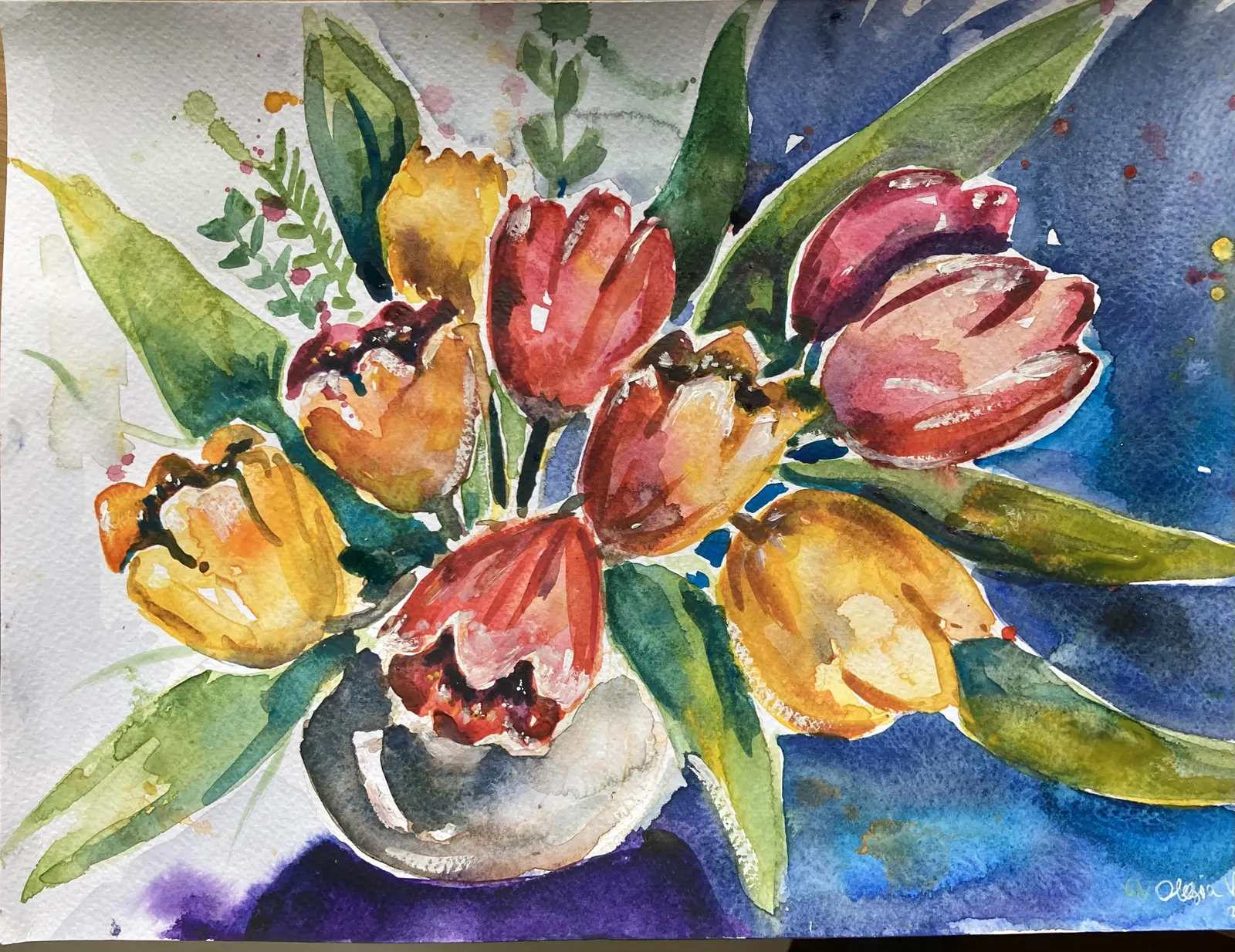 Akvarell Tulpaner av Olesia Volkova