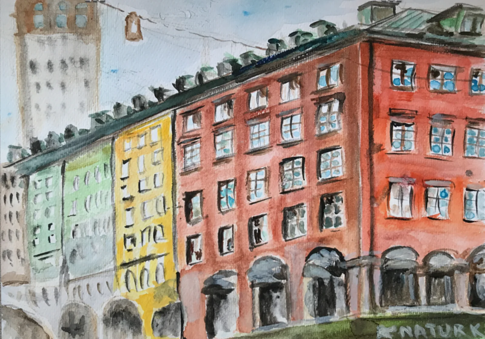 Akvarell Kungsgatan. En regnig dag i stan av Olesia Volkova