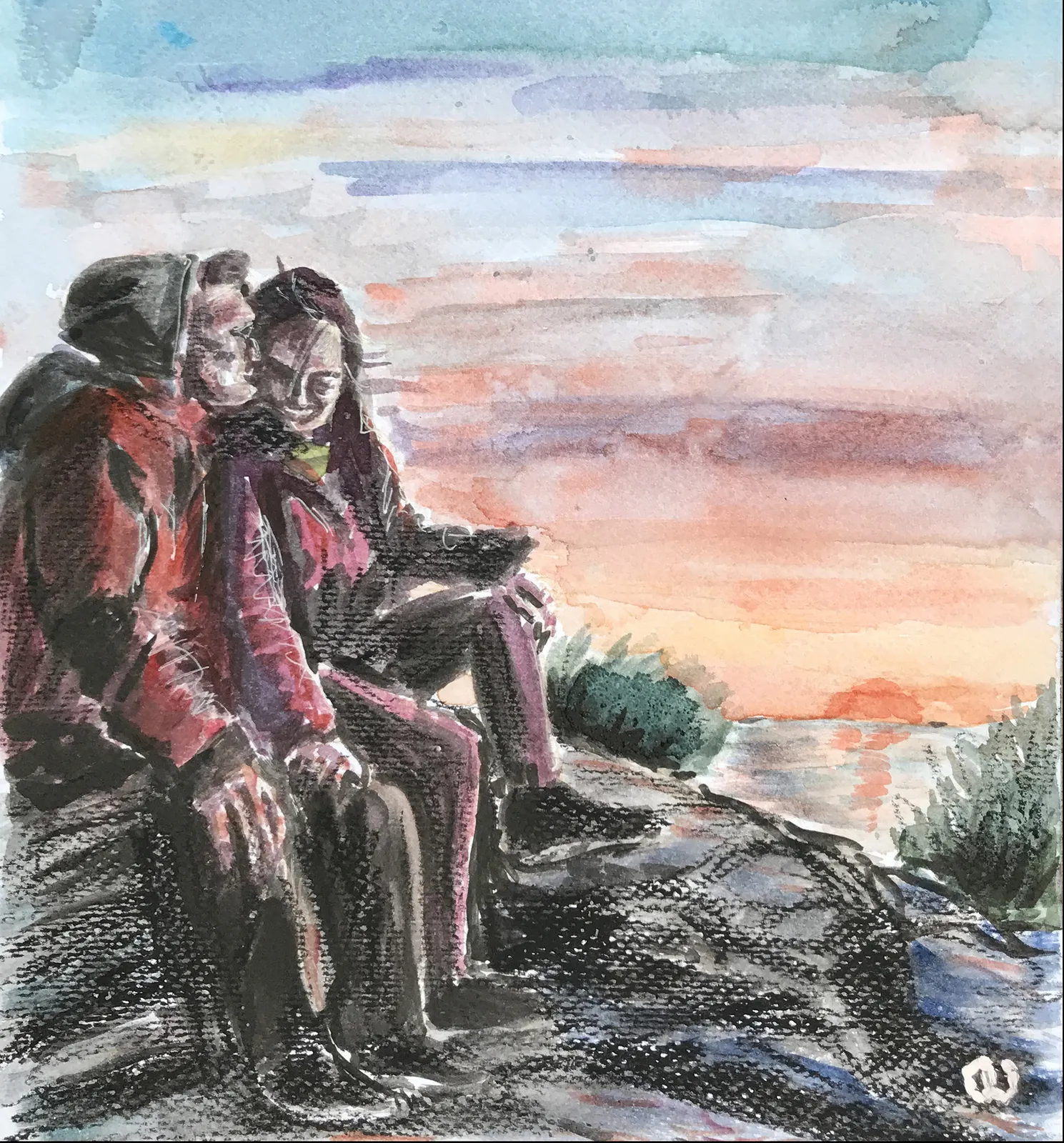 Akvarell Solnedgång i Patagonia av Olesia Volkova