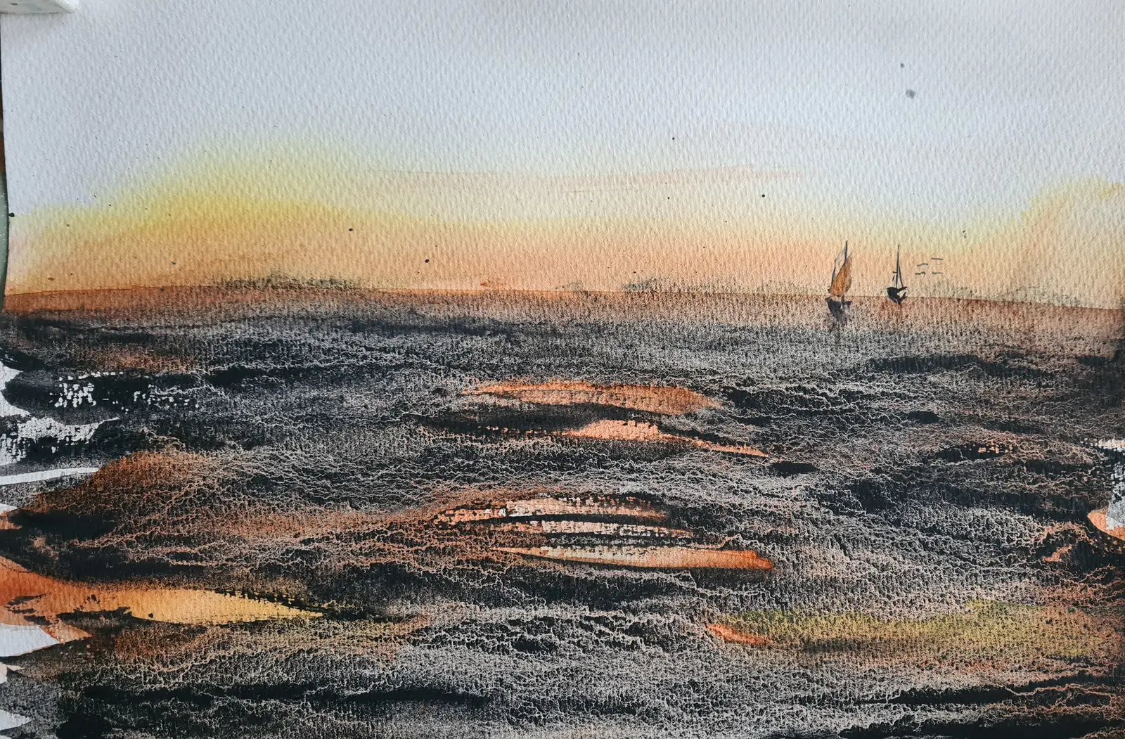 Akvarell Stormig vatten av Eva-lena Nilsson