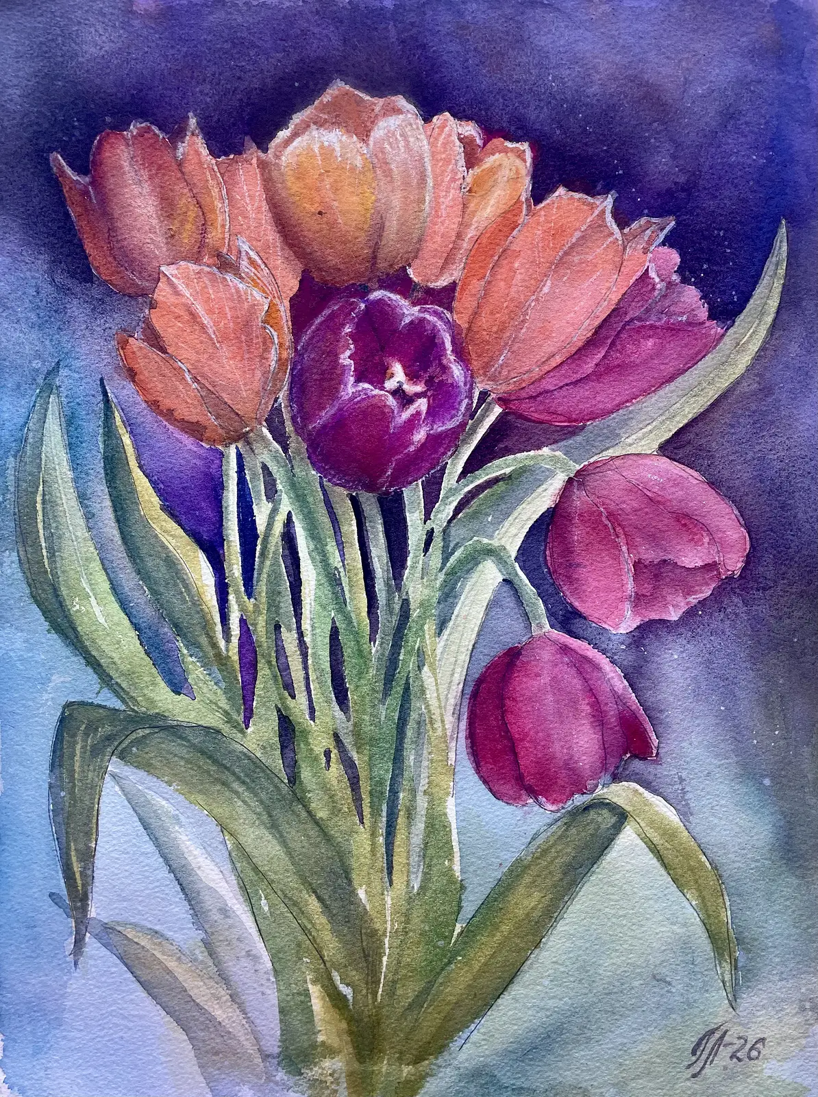 Akvarell Vårbukett av Tanya Lundmark