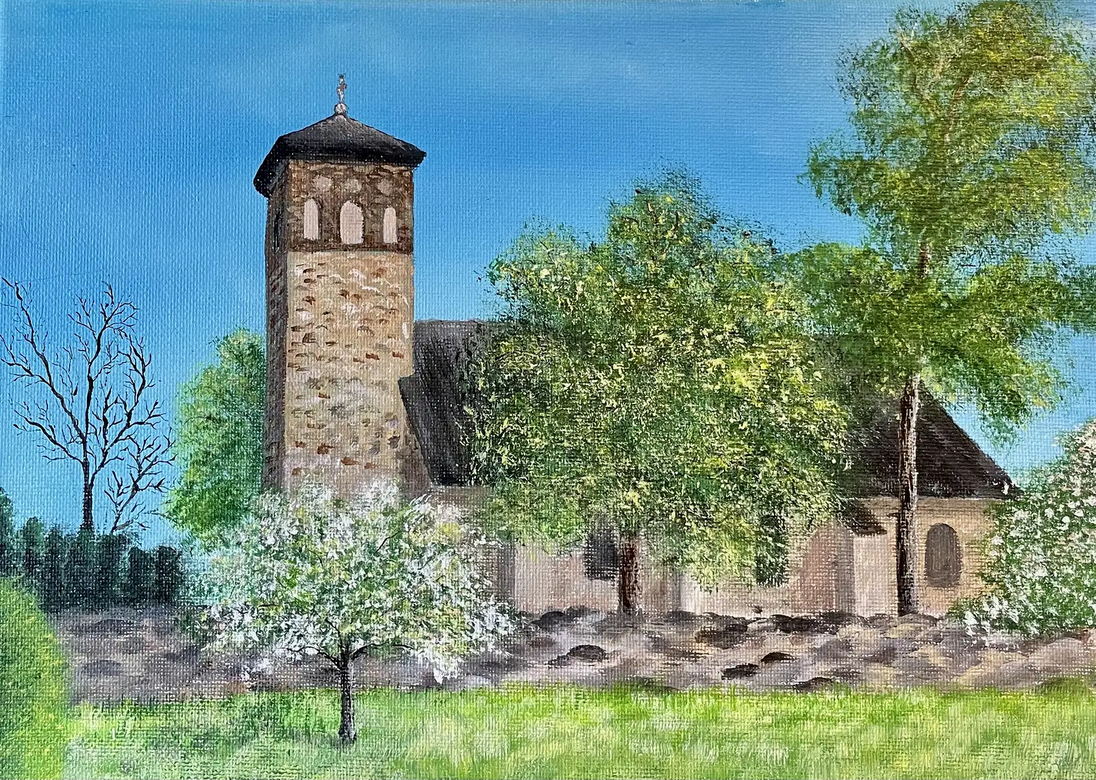 Akrylmålning Kyrka i Arboga av Annika Handfast