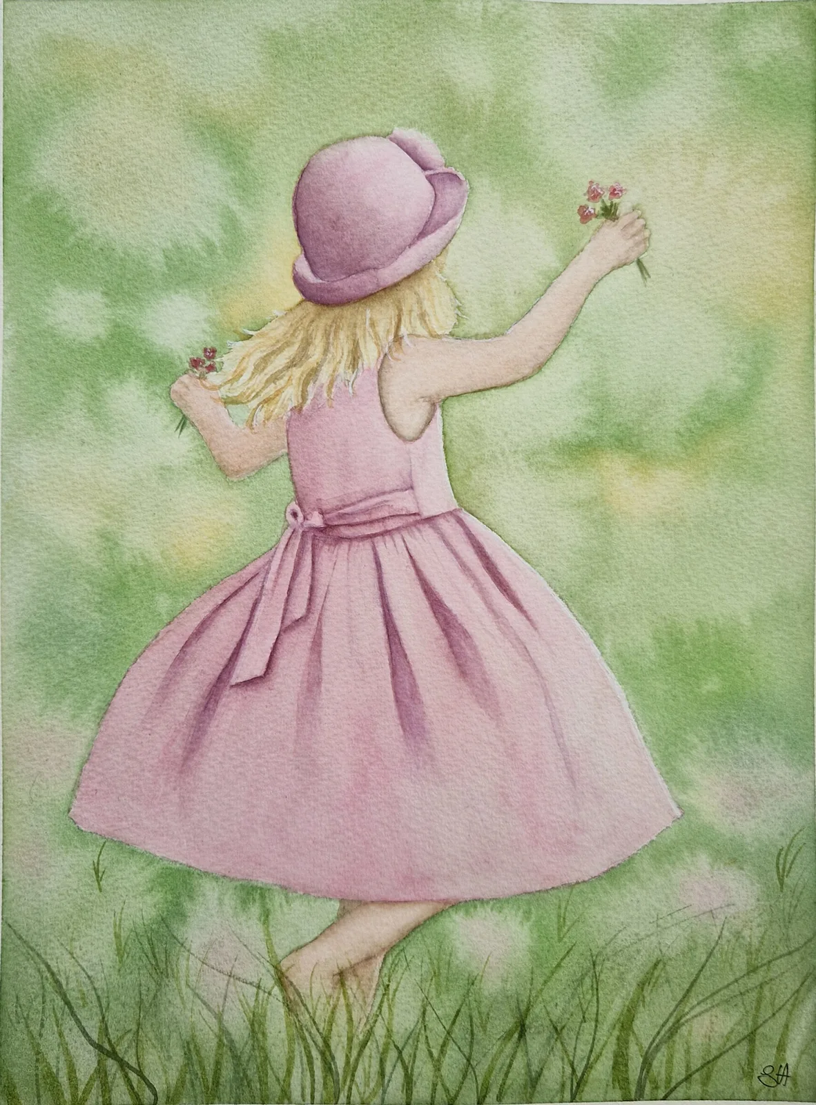 Akvarell Barfota i gräset av Susanne Hagemark