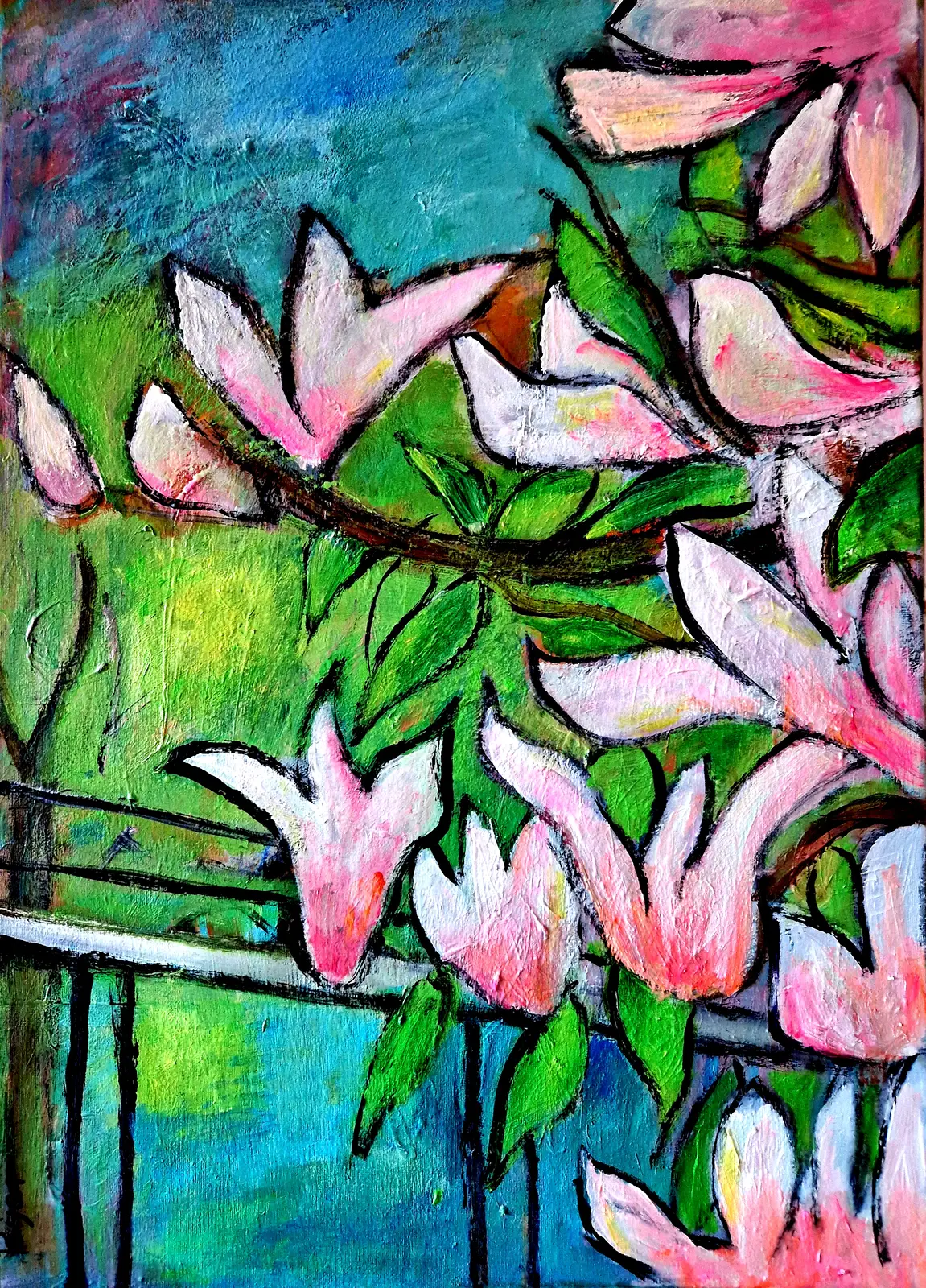 Akrylmålning Vid bro av Birgitta Jonsson Bijon Art