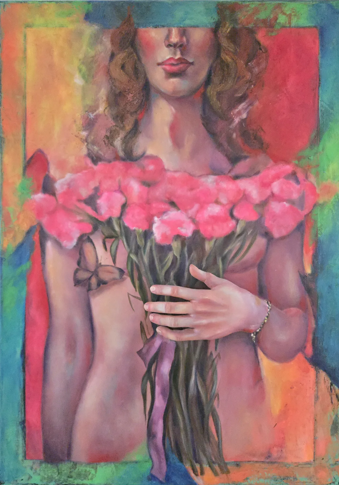 Oljemålning Blommor som skydd av Lana BLINK