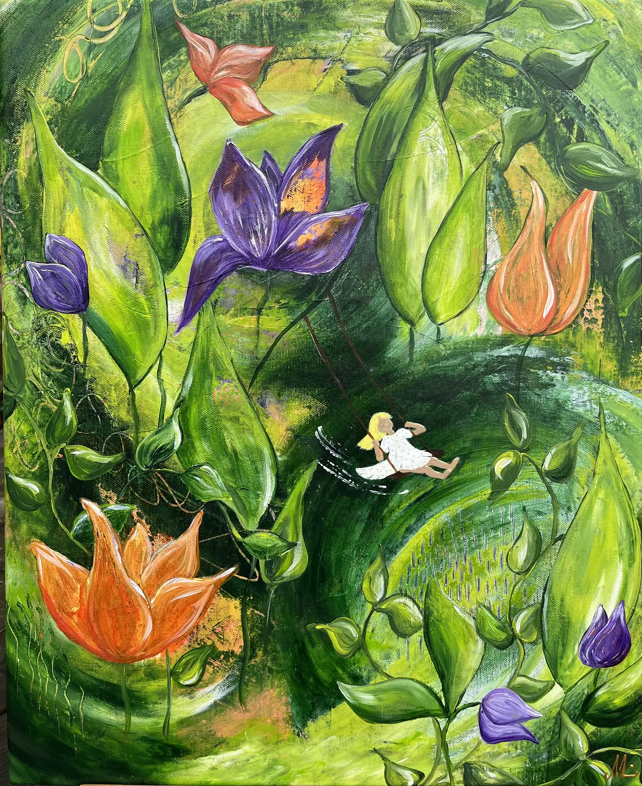 Akrylmålning Inne i grönskan av Mia Loreby