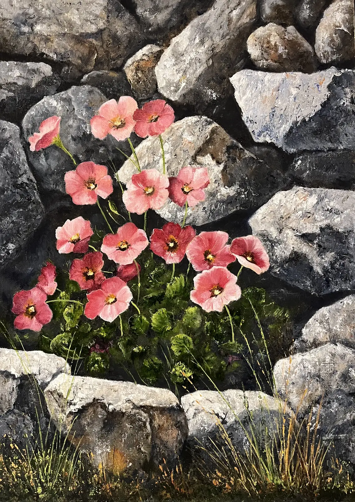 Oljemålning Blommar trots allt av Helen Boreson Holmberg