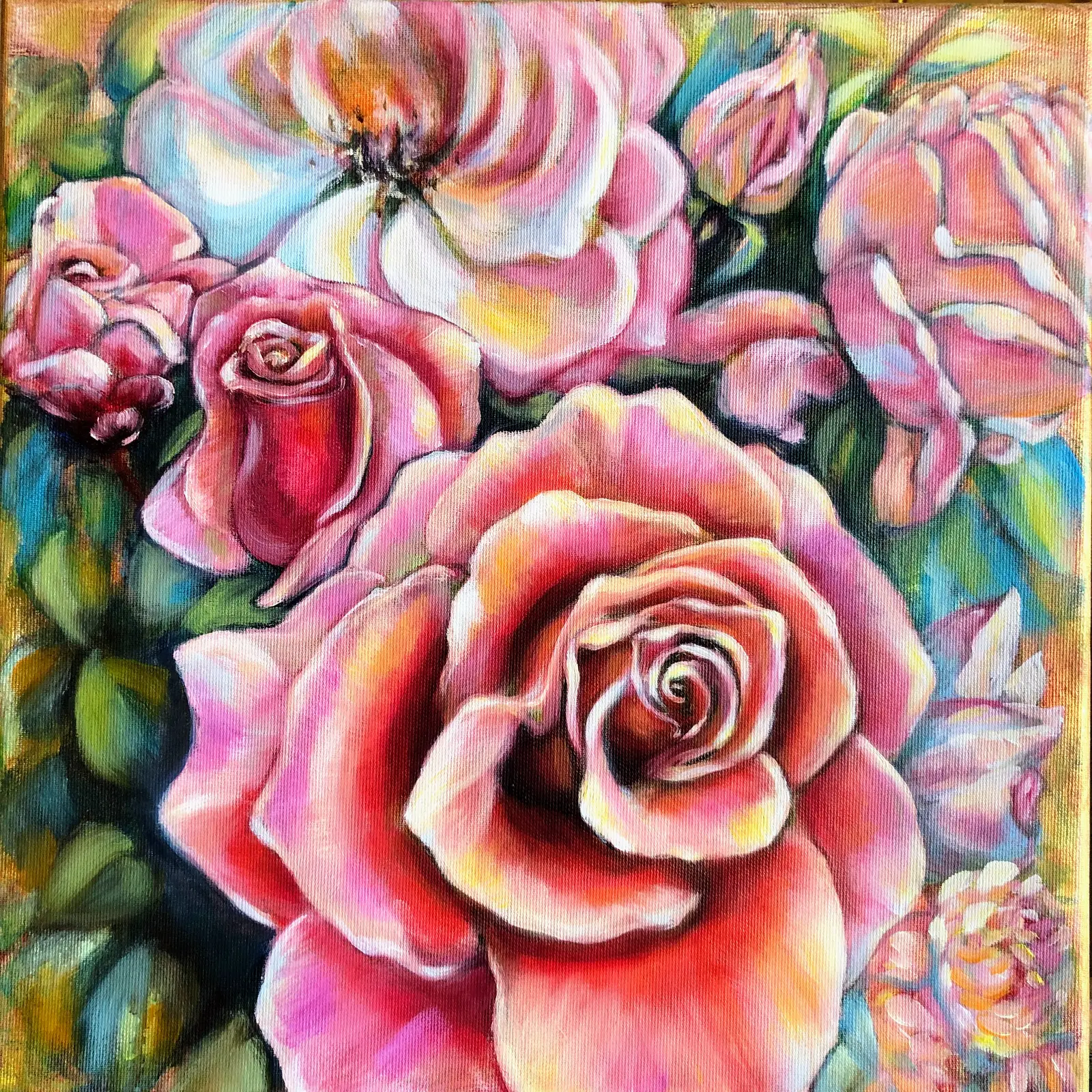 Oljemålning Rosa rosor av Nina Wedborn