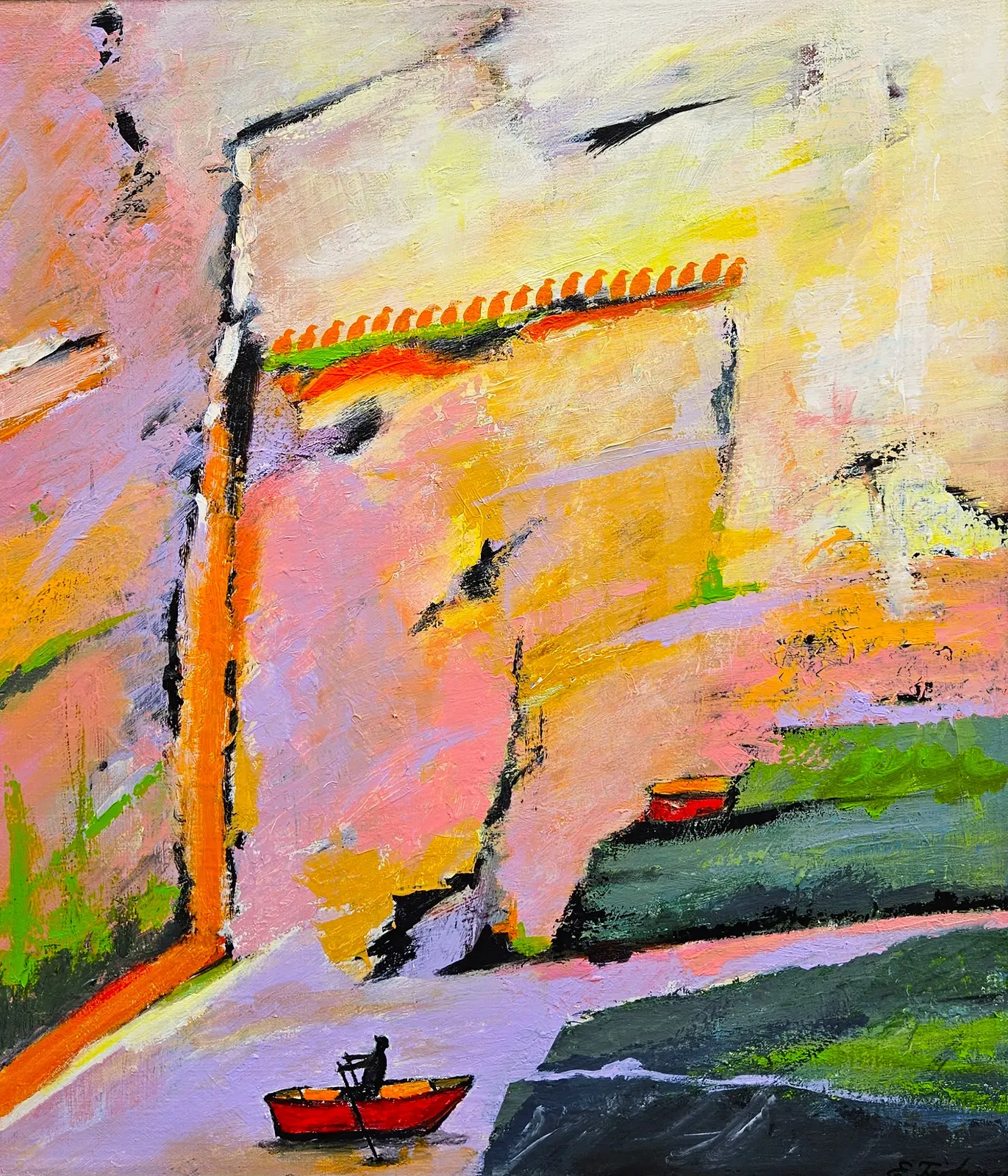 Akrylmålning Roddtur av Eva Friskman