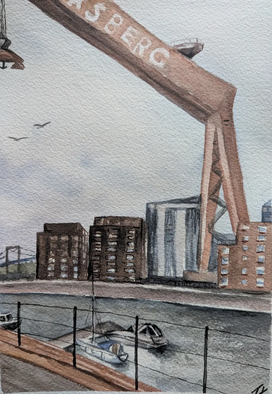 Akvarell Kranen i Göteborg av Tove Y
