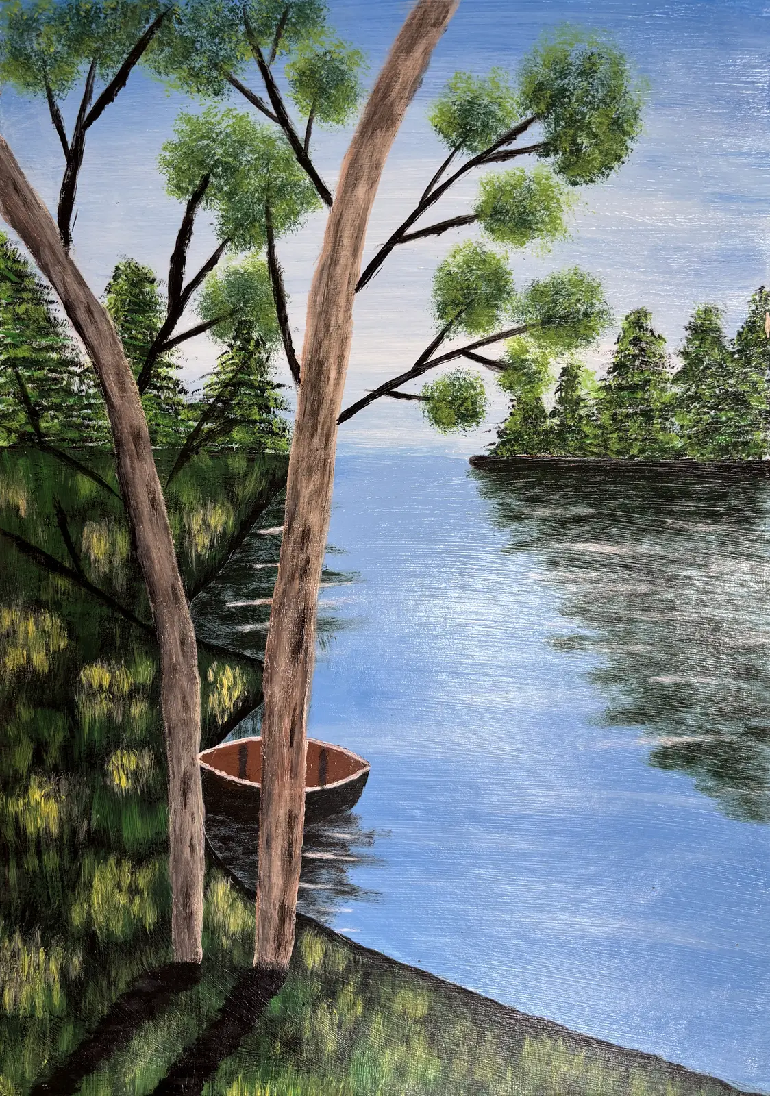 Akrylmålning Fridfullt landskap vid en sjö av Dusica Janicijevic