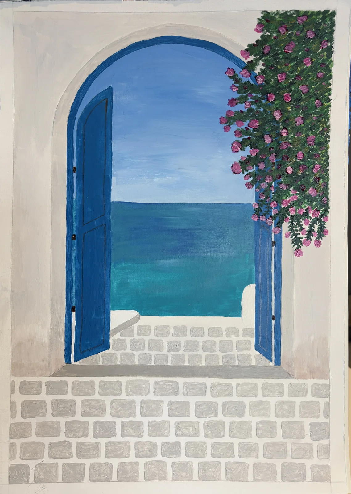 Akrylmålning Medelhavsmiljön av Dusica Janicijevic