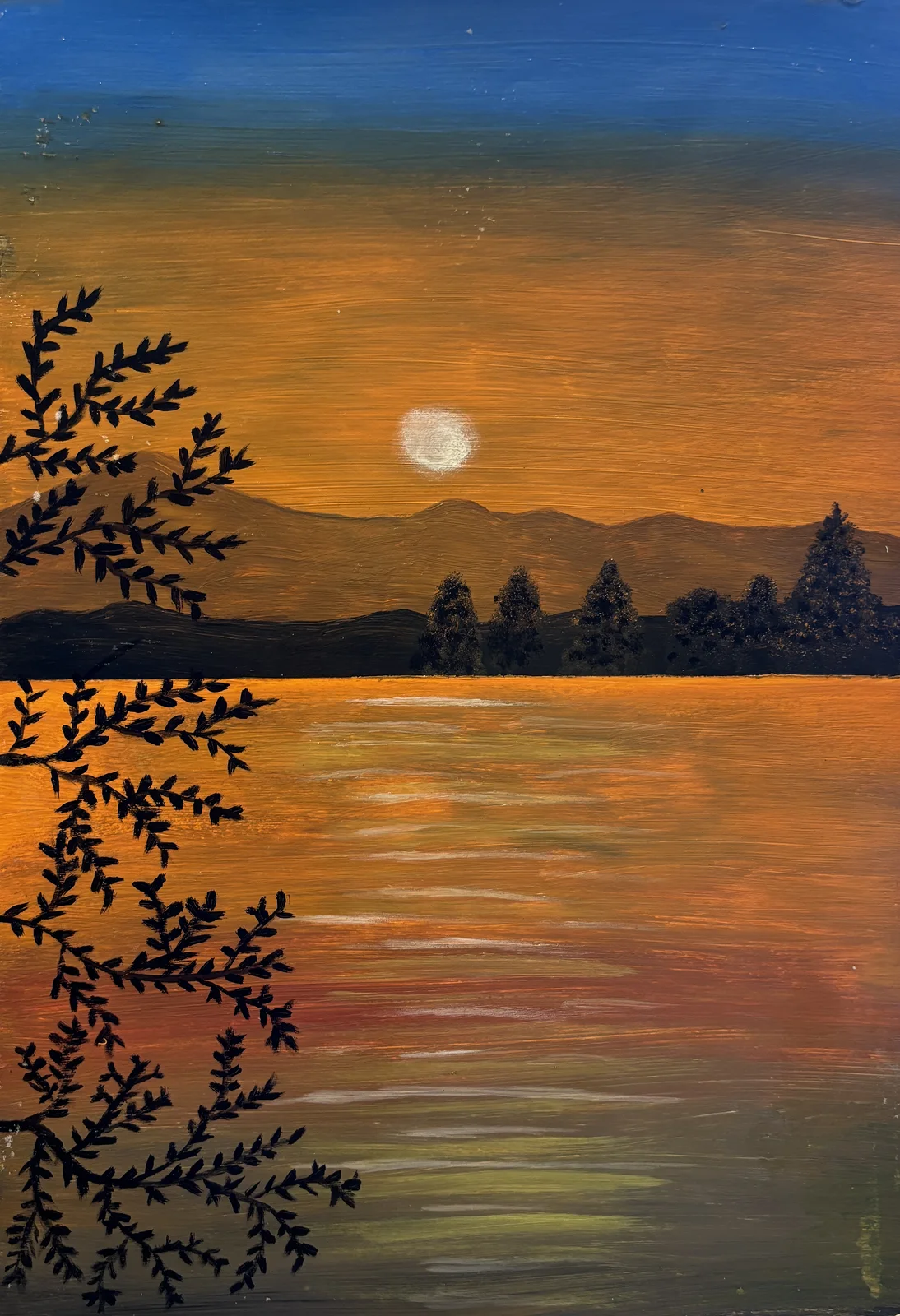 Akrylmålning Landskap i solnedgång av Dusica Janicijevic