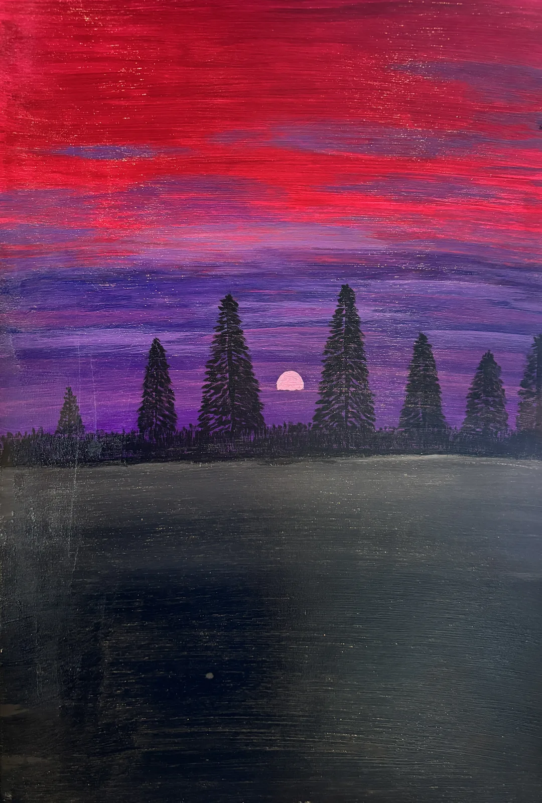 Akrylmålning Solnedgång över vatten av Dusica Janicijevic