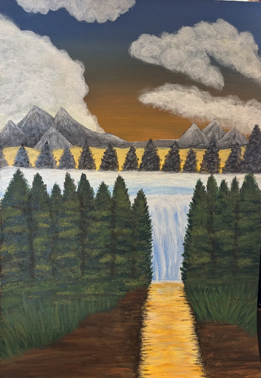 Akrylmålning Naturlandskap med berg av Dusica Janicijevic