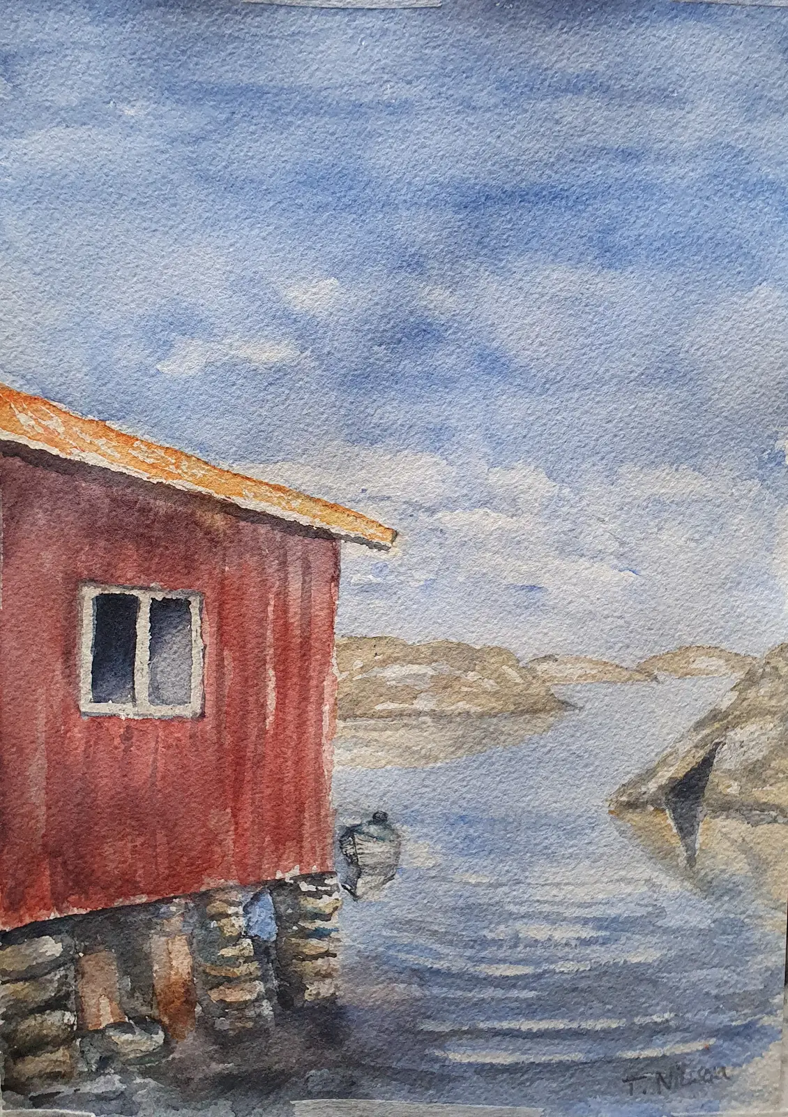 Akvarell Vilande på sten av Tony Nilsson