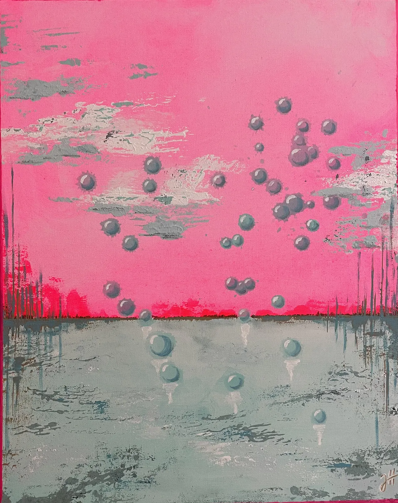 Akrylmålning Turqouise Bubbles I. av Judit Hedelius