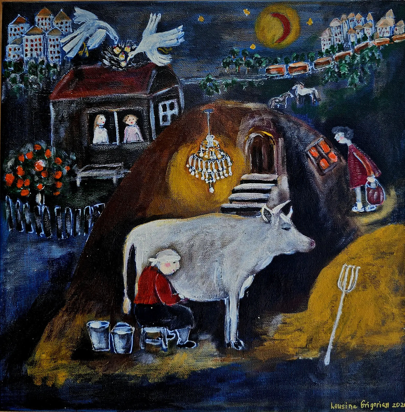 Akrylmålning Mjölkerskan i Kirovakan av Lousine Grigorian