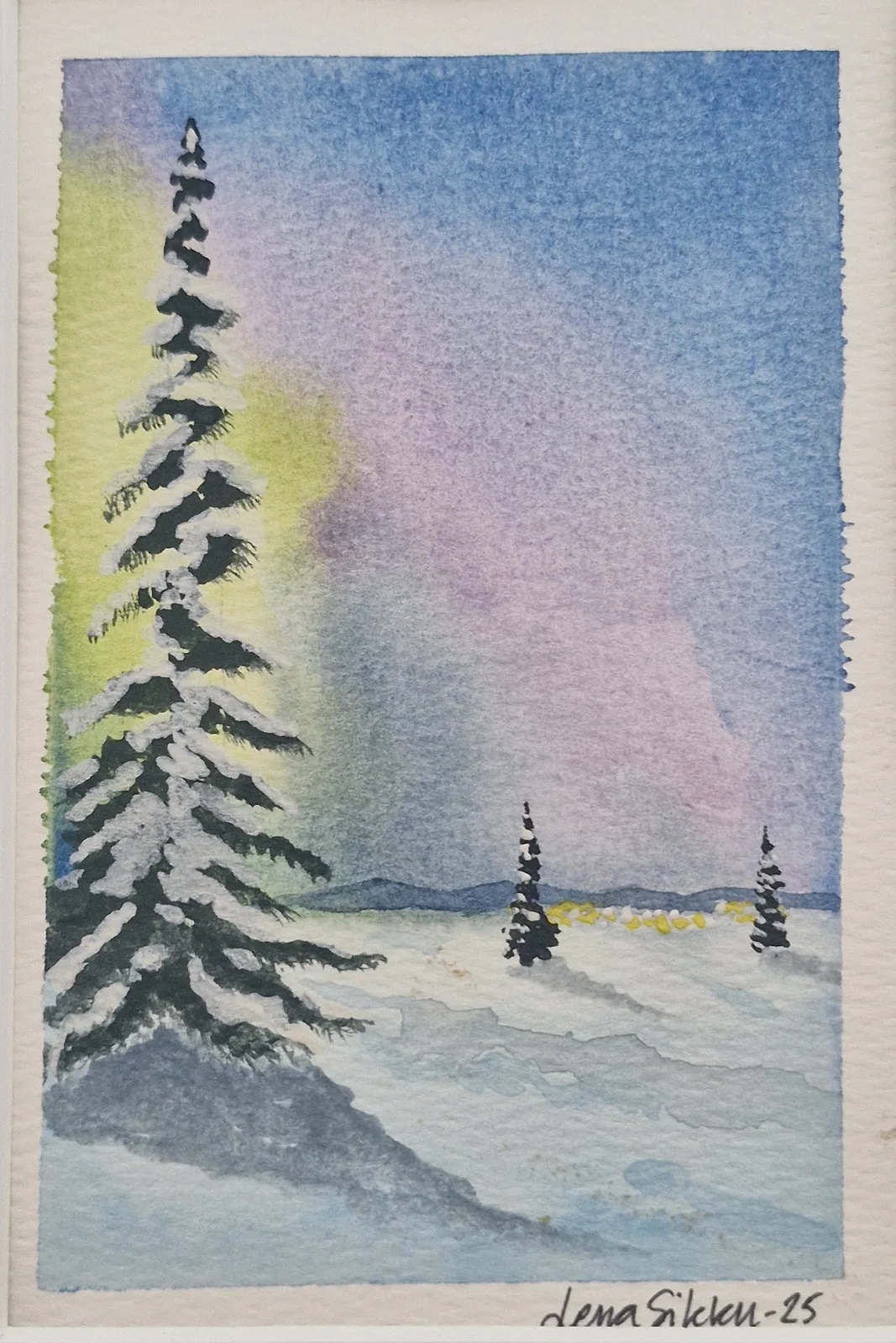 Akvarell Čohkkiras av Lena Sikku